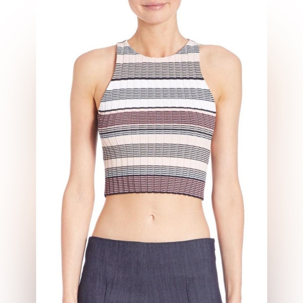 Elizabeth And James Striped Multicolor Racer Back Crop Top - Size S